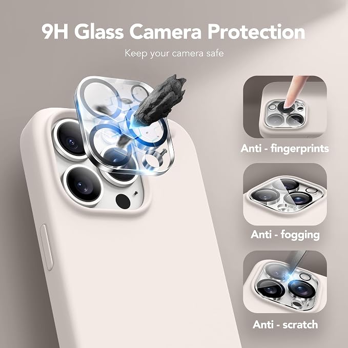 GONEZ for iPhone 15 Pro Max Case Silicone, Compatible with Magsafe, Camera Protector + Screen Protector, Soft Anti-Scratch Microfiber Lining, Liquid Silicone Shockproof Phone Cover, Stone