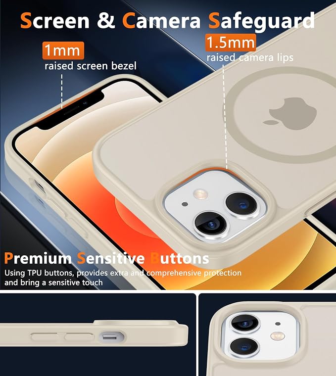 FNTCASE for iPhone 12 Phone Case: for iPhone 12 Pro Magnetic Matte Textured Military Grade Drop Protection Translucent Cell Cover - Slim Durable Shockproof Protective Bumper
