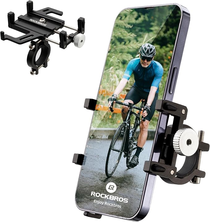 ROCKBROS Bike Phone Holder, Motorcycle Phone Mount, Anti-Shake Cell Phone Holder, 360° Adjustable for iPhone 16, 15 Pro Max/Plus, S9, S10 and More 4.7" to 7" Smartphones，Black