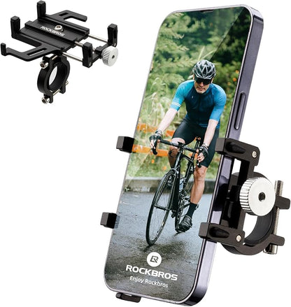 ROCKBROS Bike Phone Holder, Motorcycle Phone Mount, Anti-Shake Cell Phone Holder, 360° Adjustable for iPhone 16, 15 Pro Max/Plus, S9, S10 and More 4.7" to 7" Smartphones，Black