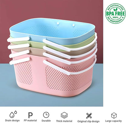 Shower Caddy Basket, Portable Large Capacity Thickened Plastic Organizer Storage Tote with Handles Drainage Toiletry Bag Bin for Bathroom, College Dorm Room Essentials, Kitchen, Camp, Gym, Pink