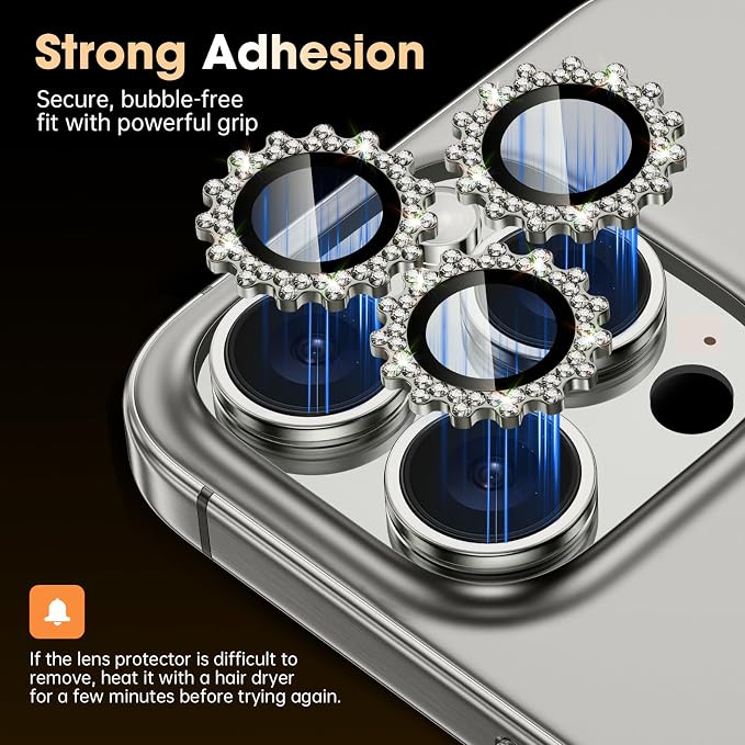 Xfilm for iPhone 16 Pro/16 Pro Max Camera Lens Protector Bling Individual Gear Design Diamond Ring 9H Hardness Scratchproof Protector, Stylish Phone Accessories, Case Friendly (Gray)