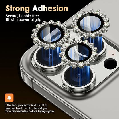 Xfilm for iPhone 16 Pro/16 Pro Max Camera Lens Protector Bling Individual Gear Design Diamond Ring 9H Hardness Scratchproof Protector, Stylish Phone Accessories, Case Friendly (Gray)