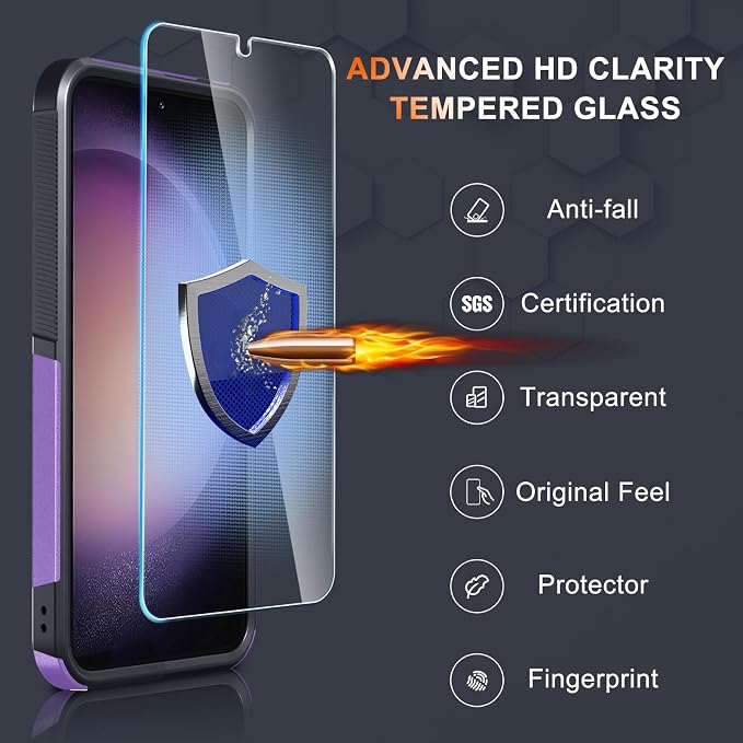 RMOCR Case for Samsung Galaxy S25, Full Body Heavy Duty Rugged Shockproof Protective Phone Cover with Lanyard Strap, Tempered Glass Screen Protector and Camera Lens Cover, Lavender