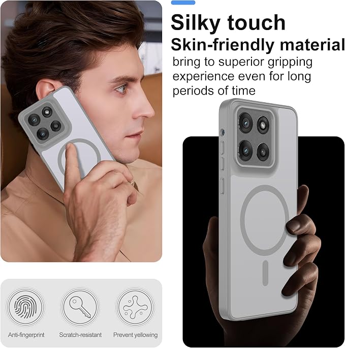 For Motorola Moto g Stylus 2025 Case [Compatible with Magsafe] Translucent Matte Magnetic Phone Case,Slim Thin Duty Shockproof Protection Cover with 2pc HD Screen Protector for Moto G Stylus 2025-Gray
