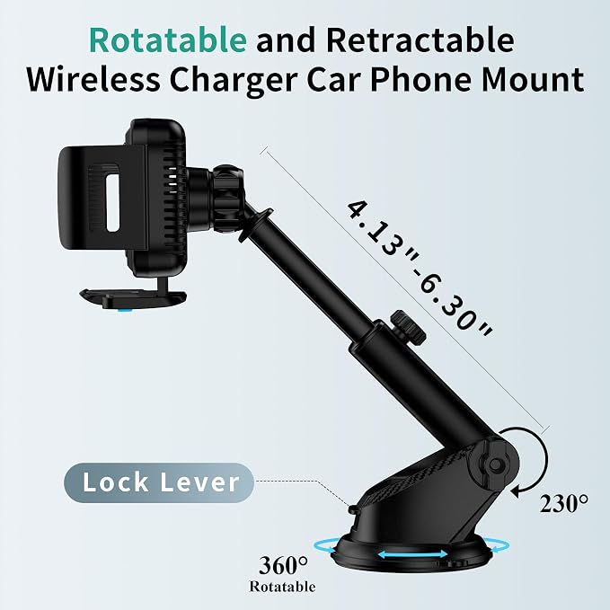 Wireless Car Charger Mount, 15W Dual Coil Rotatable Car Phone Holder Wireless Charger for Samsung Galaxy Z Fold 7/6/5/4/3/2, Z Flip, S25/S24/S23/S22 Series and iPhone, Car Charger Included