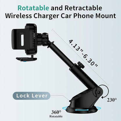 Wireless Car Charger Mount, 15W Dual Coil Rotatable Car Phone Holder Wireless Charger for Samsung Galaxy Z Fold 7/6/5/4/3/2, Z Flip, S25/S24/S23/S22 Series and iPhone, Car Charger Included