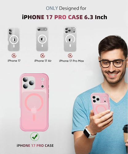 Compatible with iPhone 17 Pro Case Pink, Built-in Screen Protector, [Compatible with MagSafe] Full Body Rugged Phone Case, Shockproof Protective Magnetic Cover for 17Pro 6.3" (Pink)