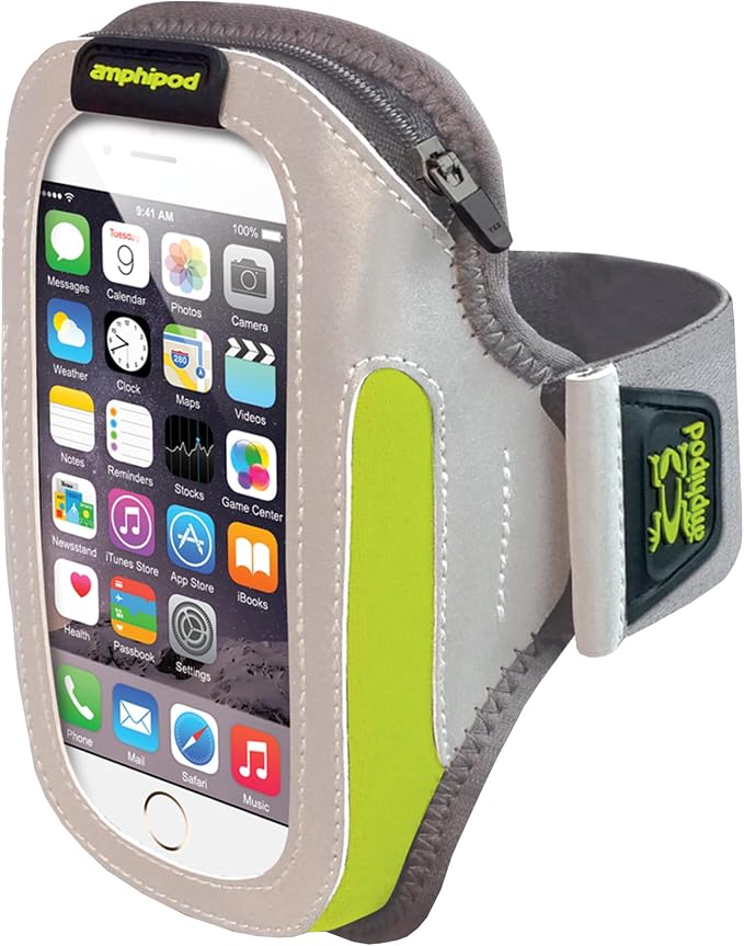 Amphipod ArmPod SmartView Sumo Armband, Reflective Arm or Belt Cell Phone Accessory with Zip Storage for Running & Walking - Silver/Hi-Viz - XL