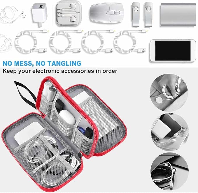 ZINZ Electronic Accessories Organizer, Travel Cable Carry Pouch Storage Bag for Laptop Attachment Cable, Cord, Charger, Earphone etc,Black-Red