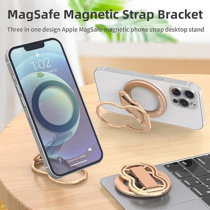 RESPECTED-BRO-Magnetic-Phone-Grip-Stand-with-Finger-Strap, 4-in-1 Magnetic Ring Holder, Kickstand and Elastic Strap for Phones, Universal Fit for iPhone 17/16/15/14/13/12, Android and Cases(Rose Gold)