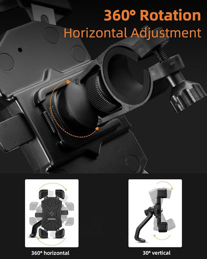 ROCKBROS Motorcycle Phone Holder Mount, 4.5-7.1 inch Smartphones, Quick Release Handlebar Clamp, 360 Rotatable, Anti-Slip Silicone, Easy Installation, Wide Compatibility