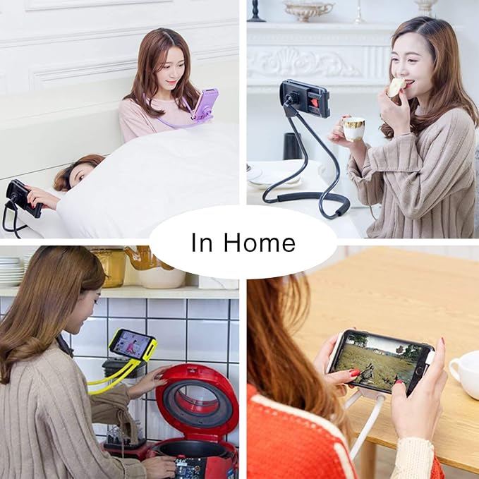 Cell Phone Stand Hanging on Neck Upgraded, Hands-Free Mobile Phone Holder Clip on Bed/Table 360° Rotation iPhone Tablet Mount Bracket, 27.6''/70 cm Length for 4.7''-6.7'' Screen