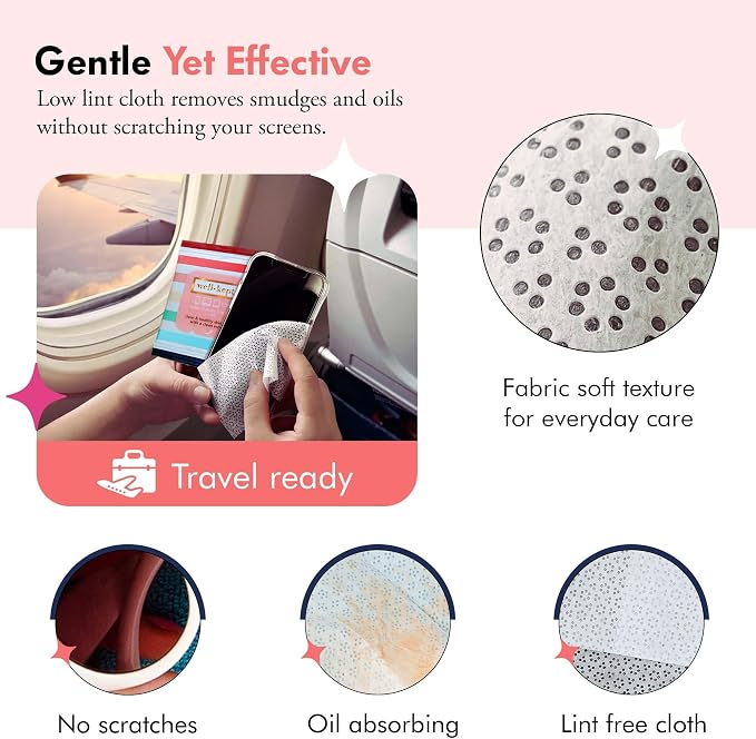 Well-Kept Tech & Lens Wipes - Eyeglass, Screen & Phone Cleaning, Multi-Surface, Lint-Free, Pre Moistened, Streak-Free & Non Scratching - Better Days, 6 Pack (90 Count)