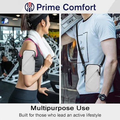 Phone Holder Arm Bands, Small Crossbody Shoulder Holsters Bag with Arm Band, Fits iPhone and All Cell Phones, Use for Running, Walking, Hiking & Biking (Plus Size,Grayish White)