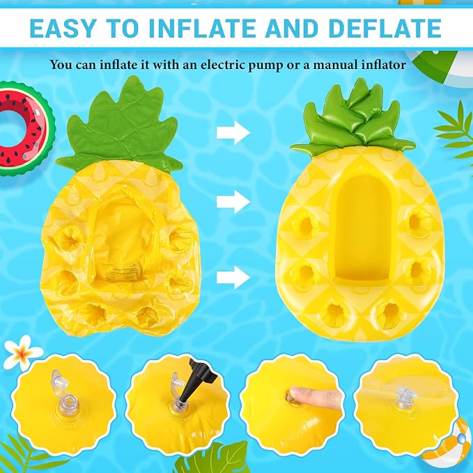 FillTouch Floating Drink Holder for Pool, Floating Cabana Bar, Hot Tub Drink Holder for Adults, Inflatable Pool Accessories(Classic Pineapple)