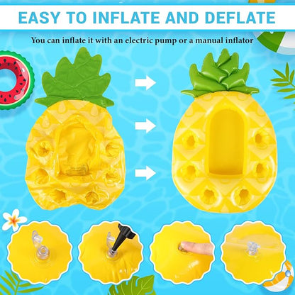FillTouch Floating Drink Holder for Pool, Floating Cabana Bar, Hot Tub Drink Holder for Adults, Inflatable Pool Accessories(Classic Pineapple)