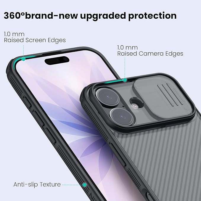 Nillkin for iPhone 17 Case with Slide Camera Cover, Thin Slim Fit, Shockproof Protective, Protector Privacy, Phone Case iPhone 17 Camera Lens Protector 6.3 inch, Transparent Black