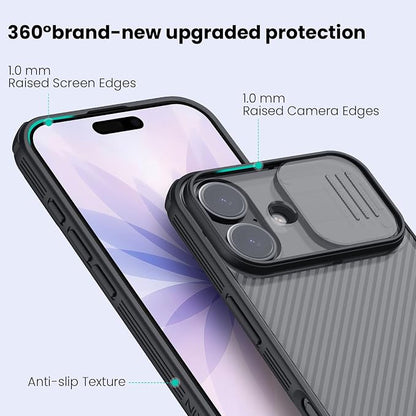Nillkin for iPhone 17 Case with Slide Camera Cover, Thin Slim Fit, Shockproof Protective, Protector Privacy, Phone Case iPhone 17 Camera Lens Protector 6.3 inch, Transparent Black