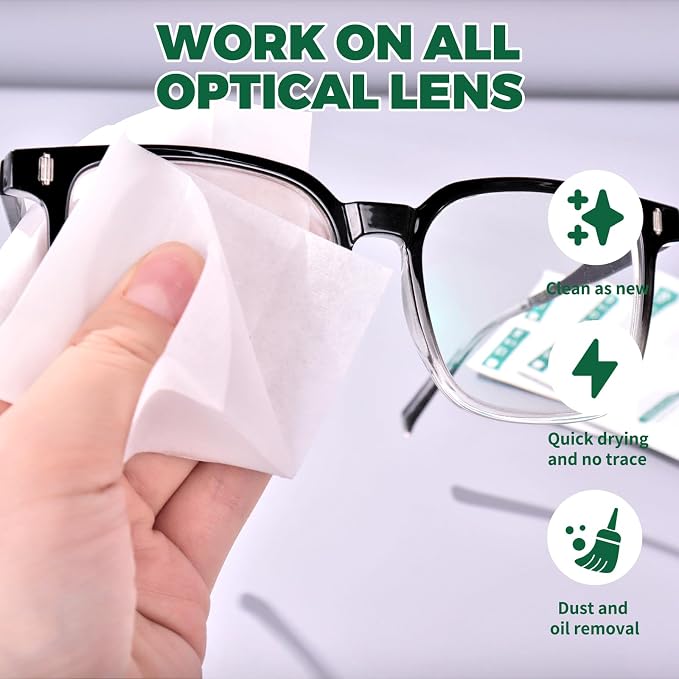 Icepac Lens Wipes for Eyeglasses - 200-Moistened Individual Wrapped Eye Glasses Cleaning Wipes | 5x6 Inches -Cleaner for Glasses, Sunglasses, Phone Screen, Electronics & Camera Lens