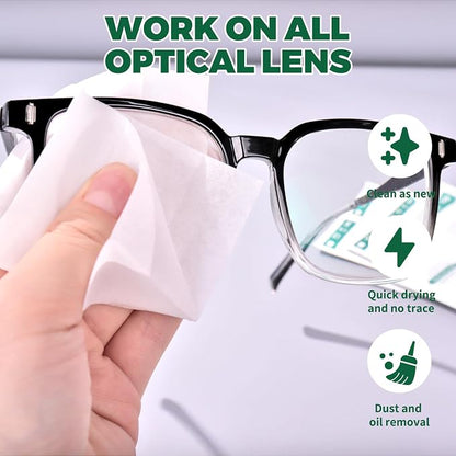Icepac Lens Wipes for Eyeglasses - 200-Moistened Individual Wrapped Eye Glasses Cleaning Wipes | 5x6 Inches -Cleaner for Glasses, Sunglasses, Phone Screen, Electronics & Camera Lens
