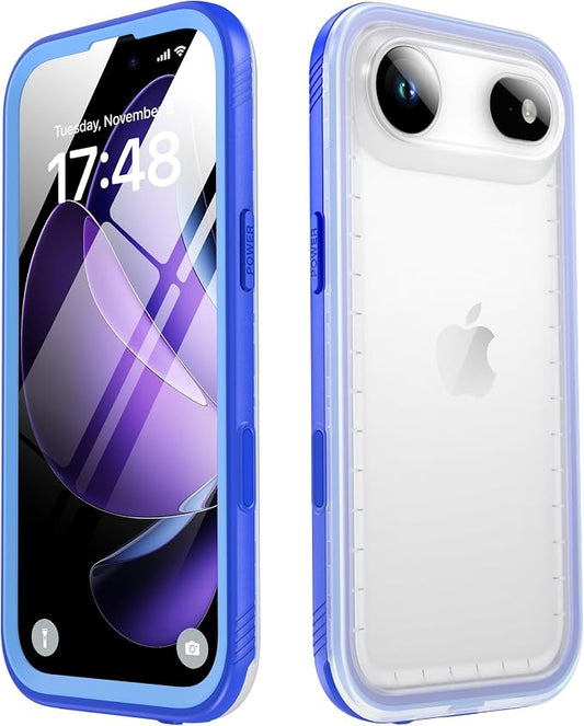 SPORTLINK for iPhone Air Waterproof Case - Dustproof/Rugged Full Body Shockproof/Dropproof/Built in Screen Protector/IP68 Underwater for iPhone Air Case 6.5 inch Blue/Frosted Clear