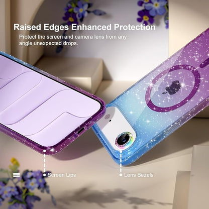 Choiche Magnetic for iPhone 17 Air Case Compatible with MagSafe, Women Cute Glitter Sparkly Phone Case with Diamond Camera Lens Protectors, Military-Grade Drop Protection 6.5" (Blue/Purple)