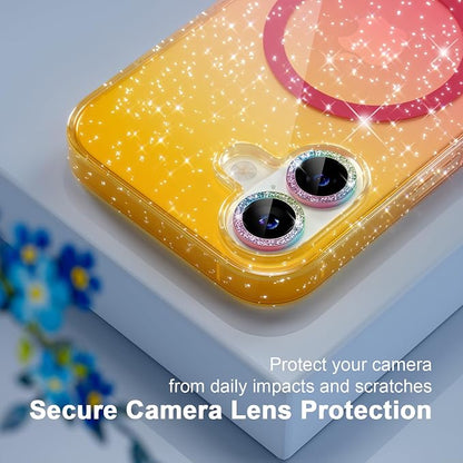 Choiche Magnetic for iPhone 17 Case Compatible with MagSafe, Women Cute Glitter Sparkly Phone Case with Diamond Camera Lens Protectors, Military-Grade Drop Protection 6.3" (Gold/Pink)