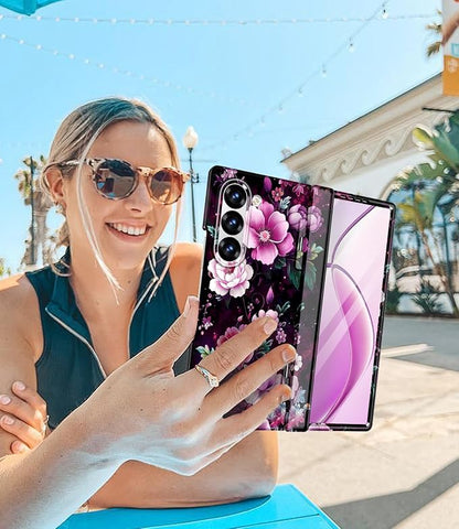 Btscase for Samsung Galaxy Z Fold 6 Case,Built in Front Screen Protector,Gold Glitter Marble Pattern Hard PC Slim Shockproof Full Body Drop Protective Case for Galaxy Z Fold 6 5G, Purple Red
