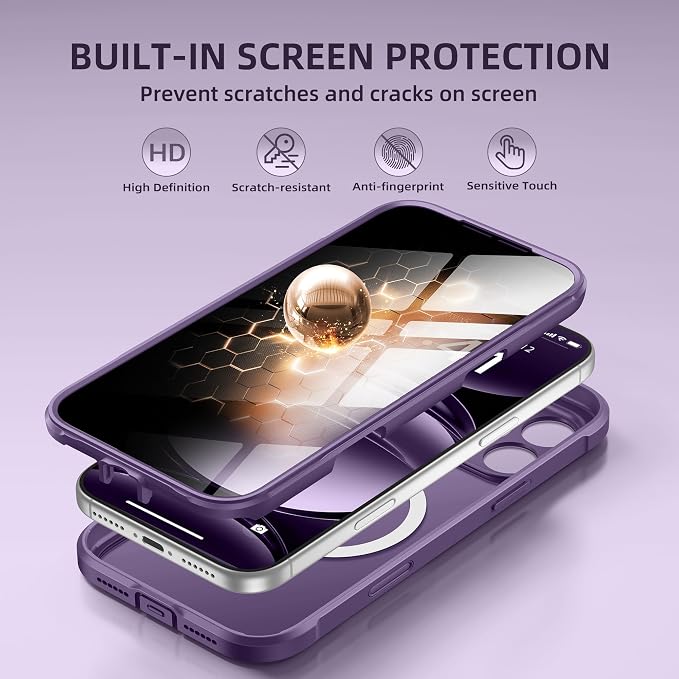 BERFY for iPhone 17 Pro Case, Compatible with MagSafe, Built-in Privacy Screen Protector, Camera Protection, Shockproof Full Body Phone Case 6.3", Translucent Deep Purple