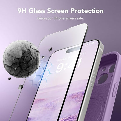 Magnetic for iPhone 15 Case, Compatible with MagSafe, [Screen Protector + Full Camera Protection], Silicone Shockproof Anti-Scratch Protective Phone Case for iPhone 15 6.1", Light Purple
