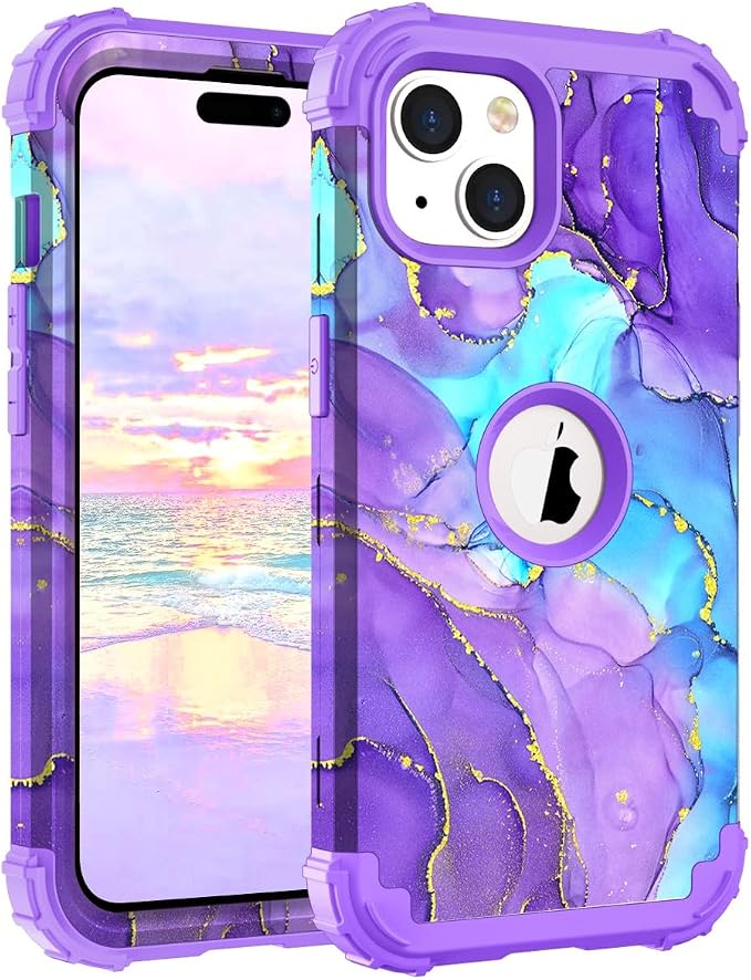 Hocase for iPhone 15 Plus Case, Heavy Duty Shockproof Protection Soft Silicone Rubber Bumper+Hard Plastic Hybrid Protective Case for iPhone 15 Plus 6.7" 2023 - When Purple Meets Blue