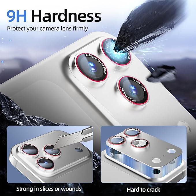 9H High-alumina Tempered Glass Camera Lens Protector for iPhone 17 Pro Max, Military-Grade Shatterproof with Strong Adsorption, Full Coverage Case-Friendly Cover (Silver, iPhone 17 Pro Max - 2 Pack)