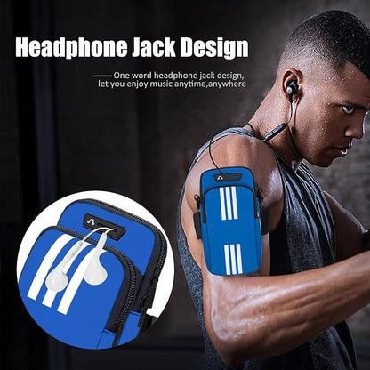 Armband Cell Phone Holder for Running Arm Band iPhone 17 16 15 14 13 12 11 Pro Max 16e Xs Xr X Plus Mini Samsung Galaxy Ultra Note Airpods Pouch Women Men Kids,Runner Gym Walking Arm Bag Blue