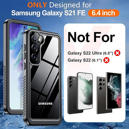 Hualele for Samsung Galaxy S21 FE Case Waterproof, Built in Lens & Screen Protector Rugged Full Body Protective Military Grade Drop Protection IP68 Underwater Cover Case for Galaxy S21 FE 5G Black