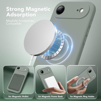 Magnetic for iPhone Air Case, Compatible with MagSafe, [Full Camera Protection][Screen Protector] Silicone Shockproof Protective Phone Case for iPhone 17 Air 6.5", Calke Green