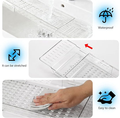 2 Pack Bathtub Tray, Bath Tray Bathroom Organizer Expandable Bathtub Table Trays Storage Rack for Book and Wine Glass, Clear