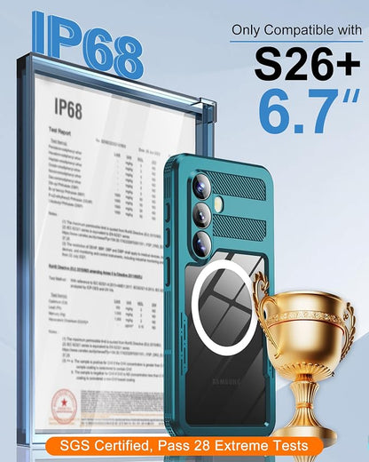 for Samsung Galaxy S26+ Plus Waterproof Case, [Fit for Magsafe] [IP68 Water Proof] [Built-in Screen Protector], Magnetic Heavy Duty Military Grade Rugged Phone Case for S 26+ Plus 6.7", Teal
