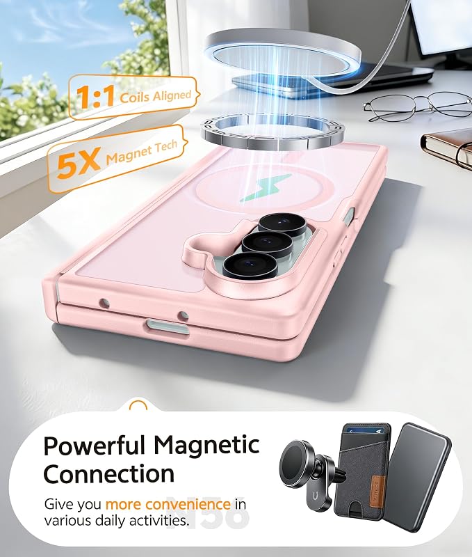 FNTCASE for Samsung Galaxy Z Fold 8 Ultra / Z Fold 7 Case, Fit for Magsafe | Hinge Protection, Screen Protector, Translucent Matte, 14FT Military Grade Drop Proof, Protective Phone Cover, Light Pink