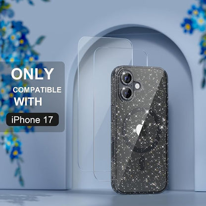 Choiche Magnetic for iPhone 17 Case Compatible with MagSafe, Women Cute Glitter Sparkly Phone Case with Diamond Camera Lens Protectors, Military-Grade Drop Protection 6.3" (Black)