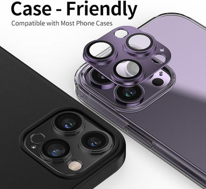 for iPhone 14/15/16 Pro & Pro Max Camera Lens Protector [2 Pack], Step Tempered Glass with Metal Alloy Frame, for iPhone 14 pro max Camera Lens Protector, Ultra Clear Photography, Purple
