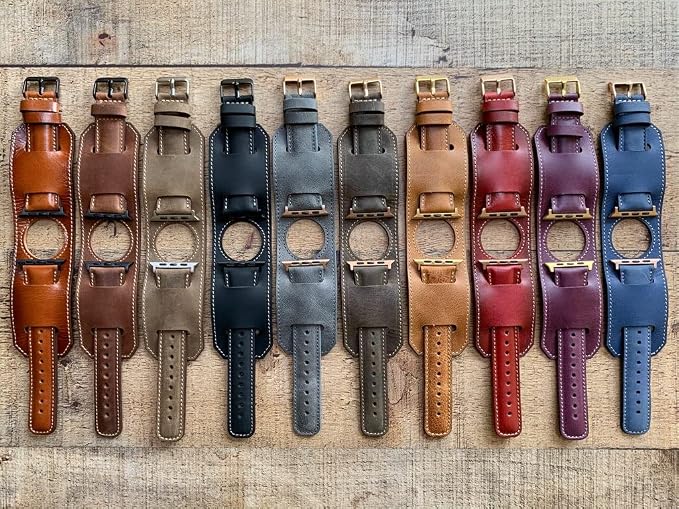 HARDISTON Cuff Watch Band Compatible with Apple 42mm for men & women, Handmade Genuine Leather, Compatible with iWatch Series 11 10 9 8 7 6 5 4 3 2 1 SE Ultra, Wrist Bracelet Band, Large/Band-Mocha
