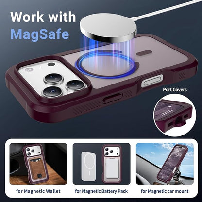 jaroco Magnetic for iPhone 17 Pro Case, [Compatible with MagSafe][Military Grade Drop Protection][Heavy Duty Protection][Non-Slip][Shockproof] 2-Layer Durable Bumper Phone Casee 6.3''-Wine Red