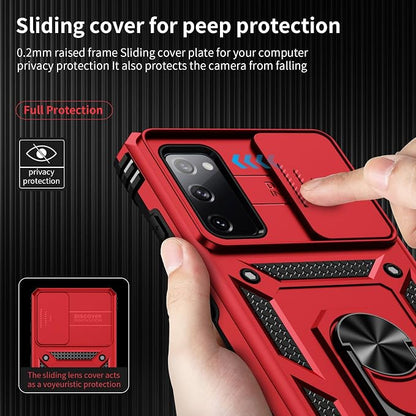 Weycolor for Samsung Galaxy S20 FE 5G Case with Camera Lens Cover, HD Screen Protector, 10 FT Military Grade Drop Protection, Magnetic Ring Holder Kickstand Protective Phone Case, Red