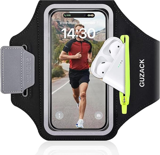 Running Armband with Earphone Pouch & Card Slot, Running Phone Holder for iPhone 17 16 15 14 Pro Max Plus Galaxy S25 S24 S23 Ultra, Up to 6.8" Phones