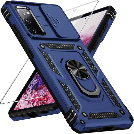 Weycolor for Samsung Galaxy S20 FE 5G Case with Camera Lens Cover, HD Screen Protector, 10 FT Military Grade Drop Protection, Magnetic Ring Holder Kickstand Protective Phone Case, Navy Blue