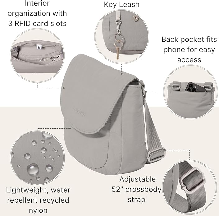 Baggallini Swift Flap Mini Crossbody - 6.3"x7" Lightweight Small Travel Purse with Crossbody Strap and RFID