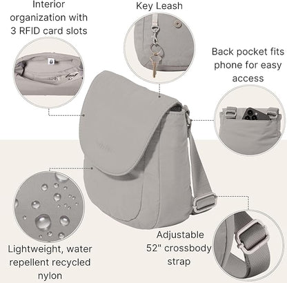Baggallini Swift Flap Mini Crossbody - 6.3"x7" Lightweight Small Travel Purse with Crossbody Strap and RFID