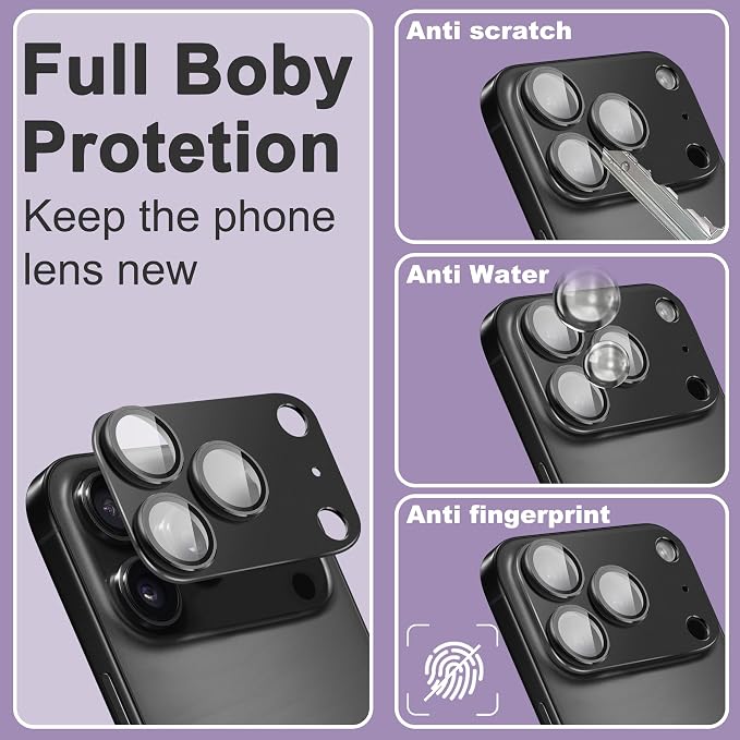 2 Pack Camera Lens Protector for iPhone 17 Pro,[Not Easy to Breakn ] AR Tempered Glass Strong Adsorption Metal Camera Cover Screen-Inky blue