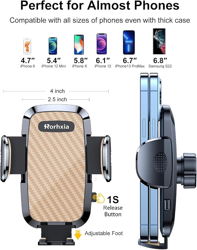 Gold Car Vent Phone Mount, [Never Blocking Vent, Enjoy The Comfort of The A/C] Hands-Free Universal Extension Clip Air Phone Holder Car Fit for All Phones iPhone Samsung
